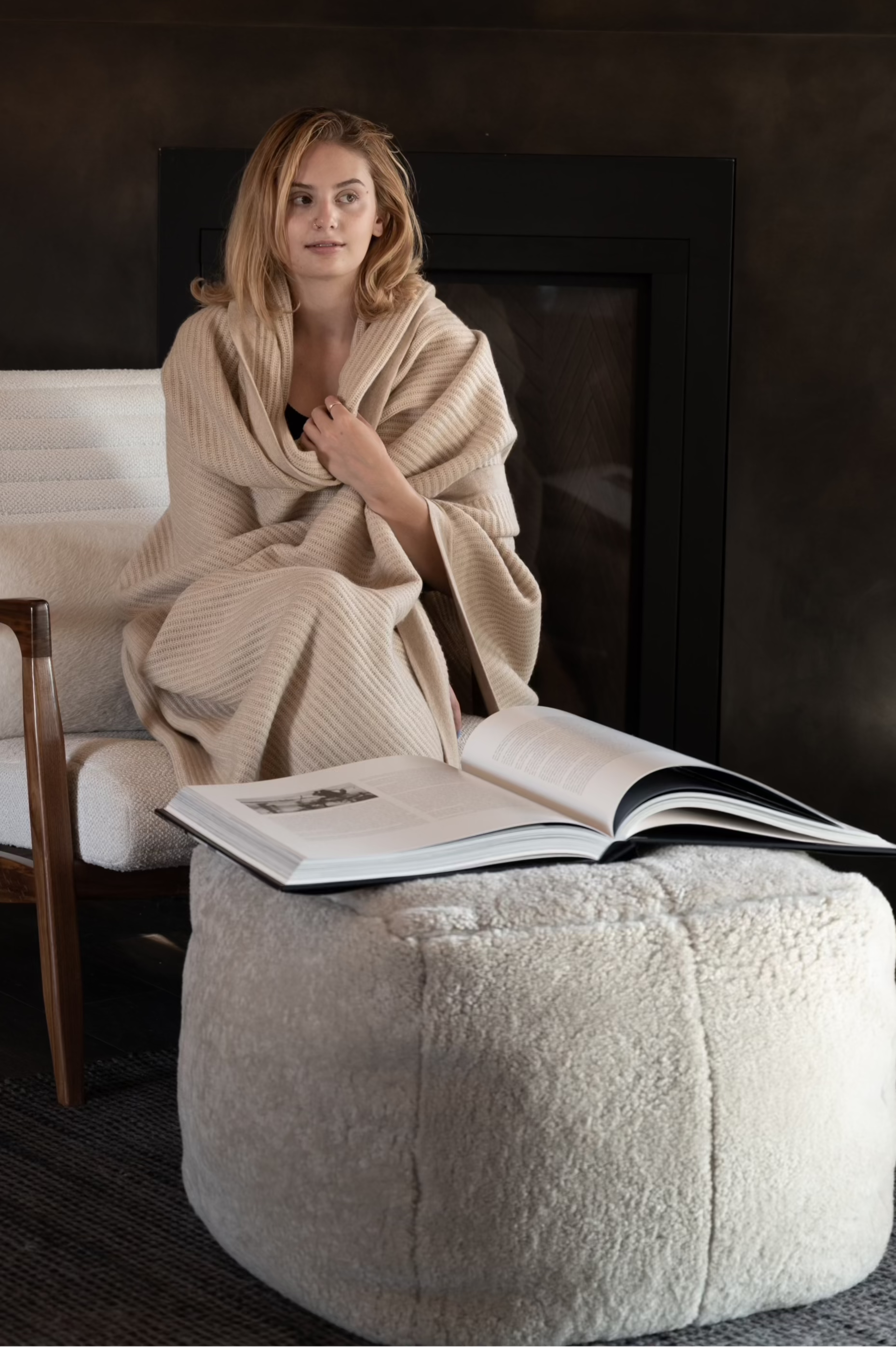 Beige Fisherman's Knit Cashmere Throw