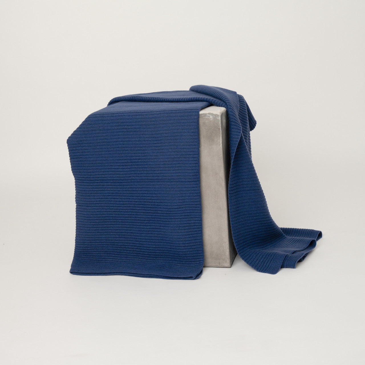 Cobalt Blue Ribbed Knit Cashmere Throw