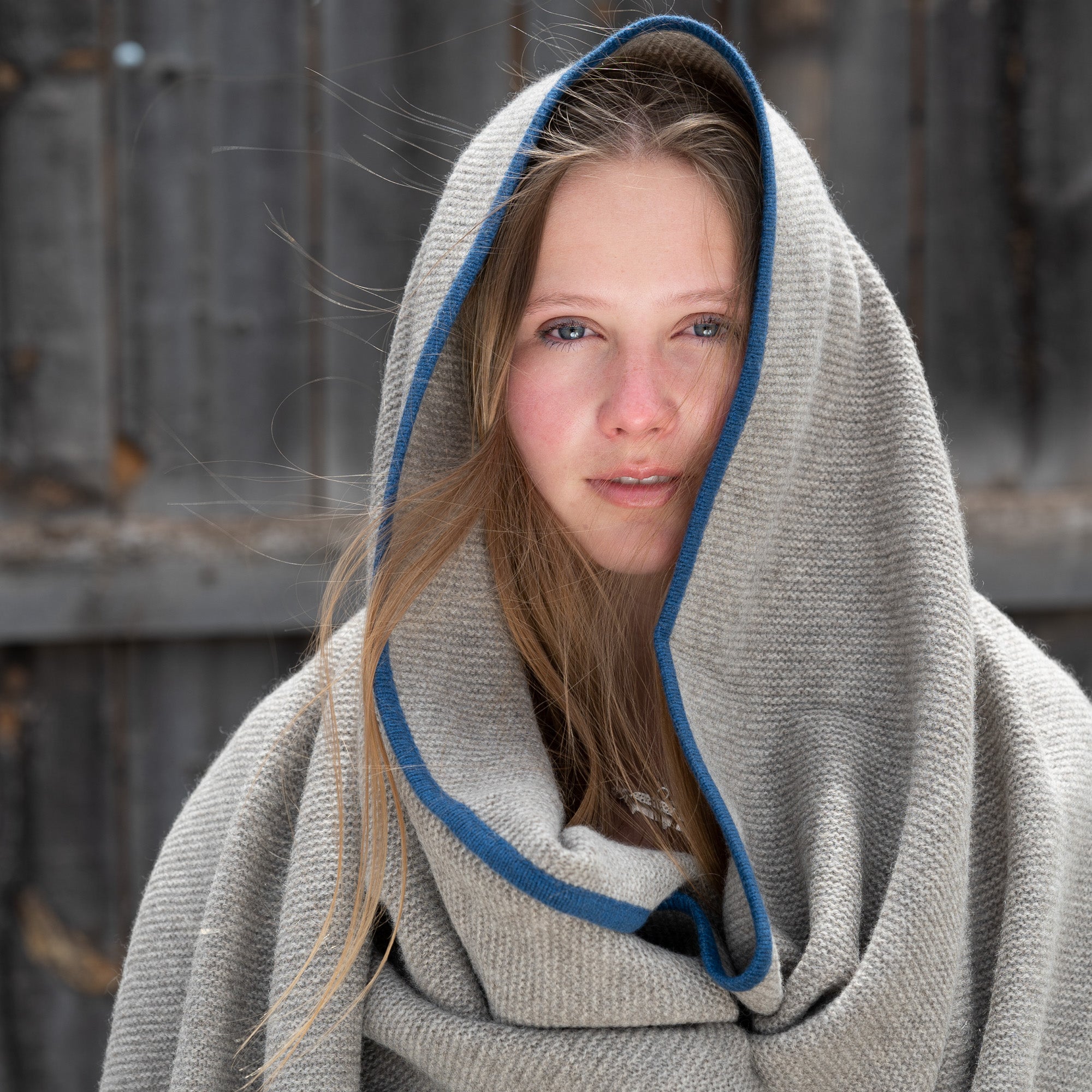 Platinum & Mineral Blue Purl Knit Yak Down Throw