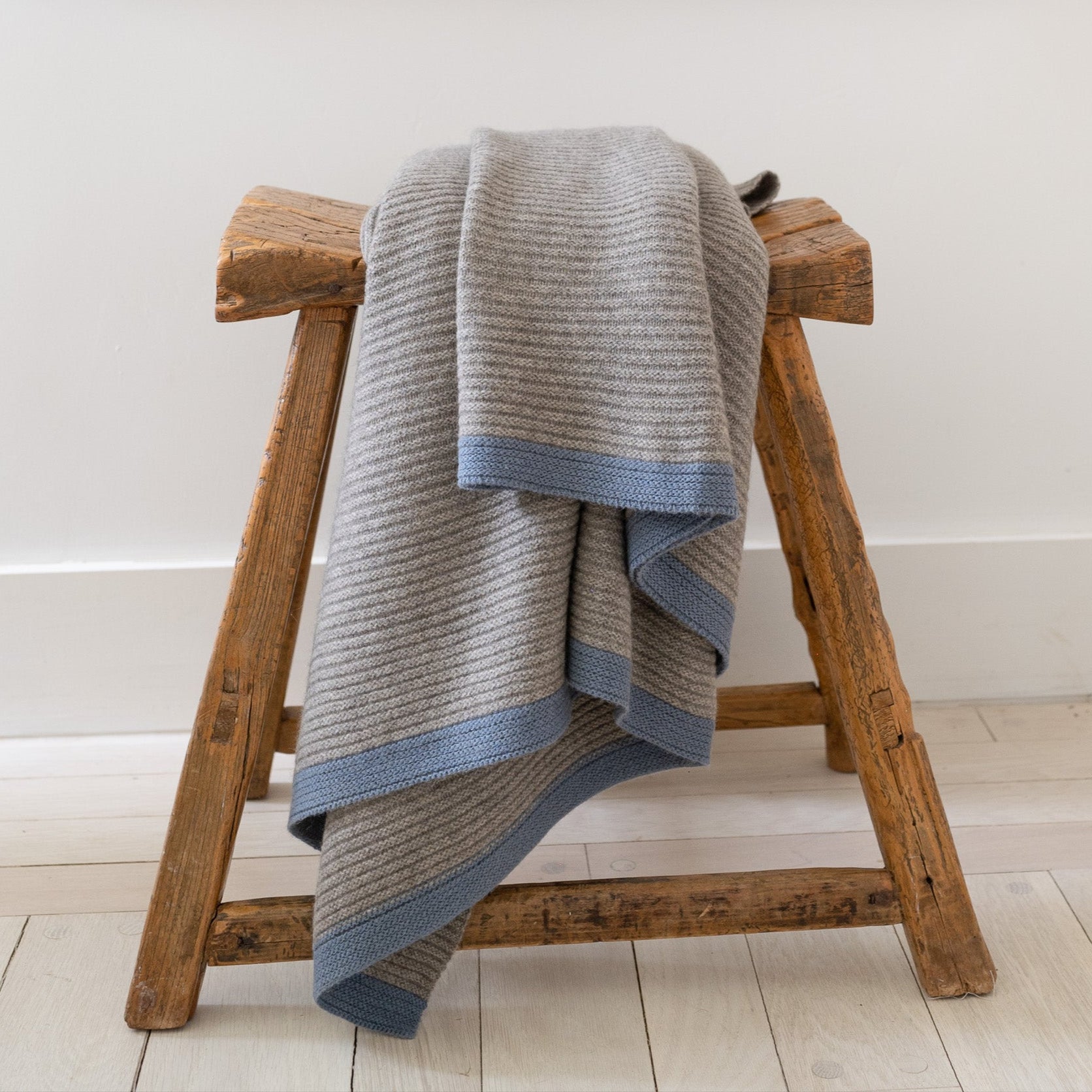 Platinum & Slate Blue Ribbed Knit Yak Down Throw