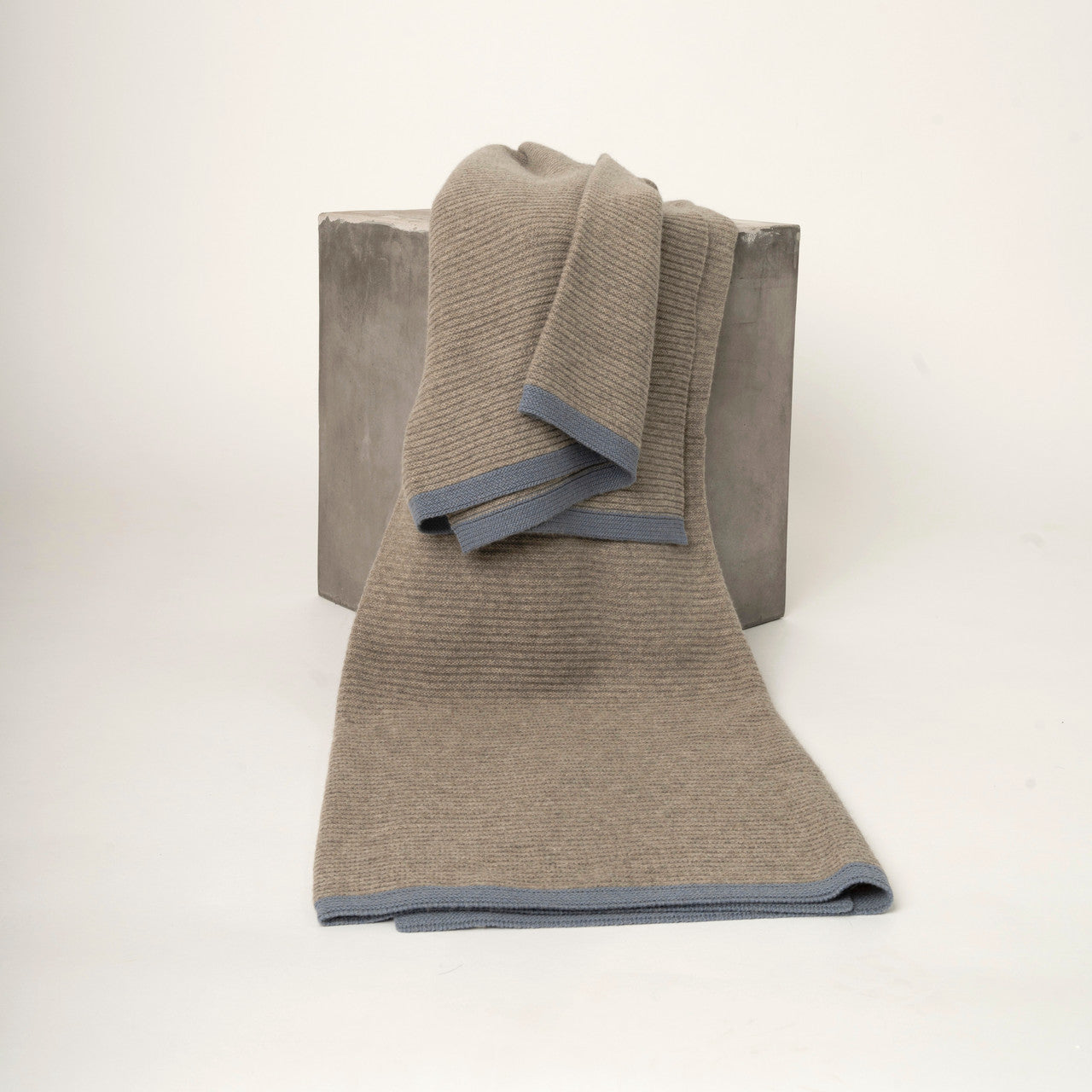 Platinum & Slate Blue Ribbed Knit Yak Down Throw