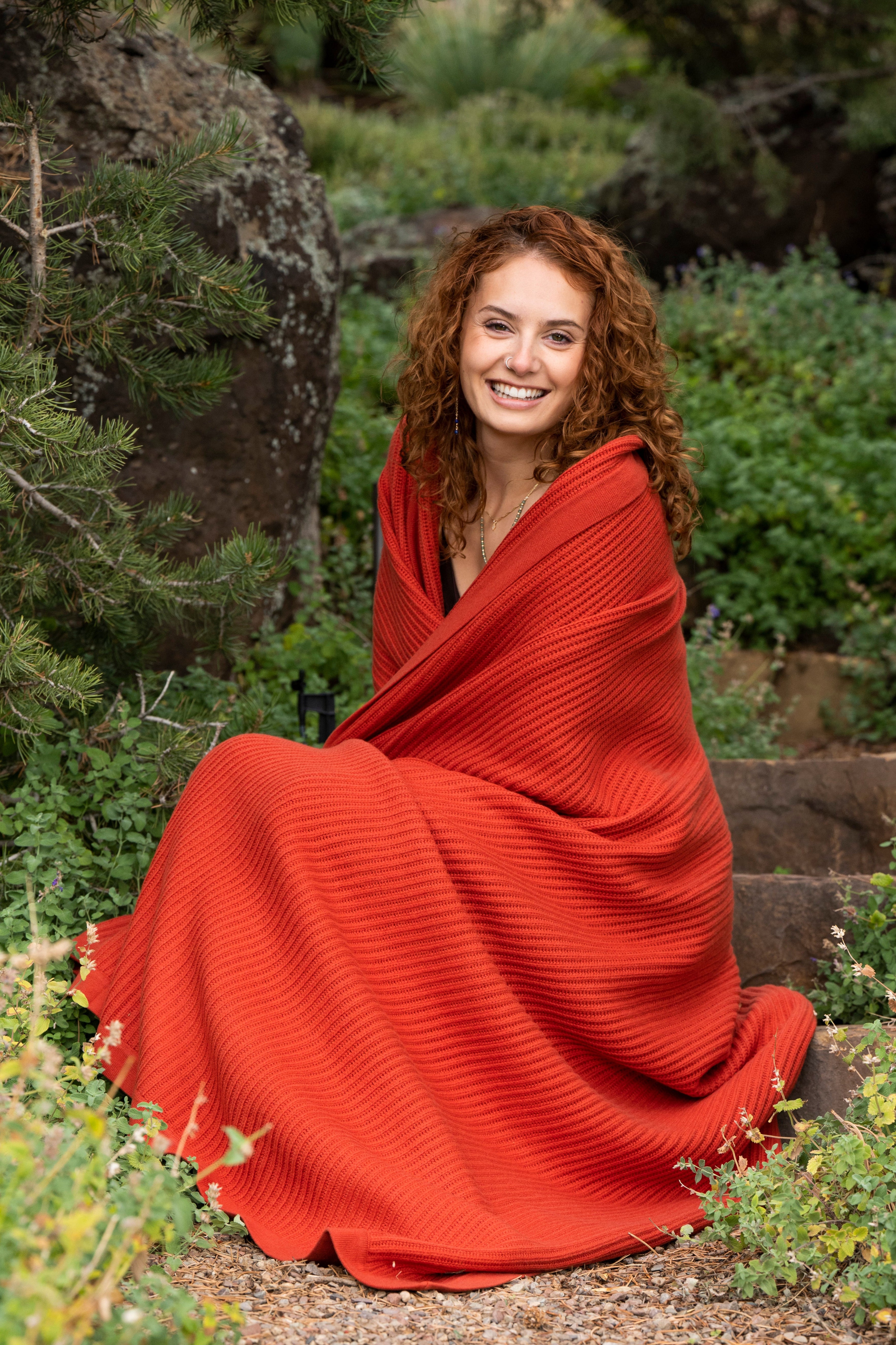 Rust Fisherman's Knit Cashmere Throw