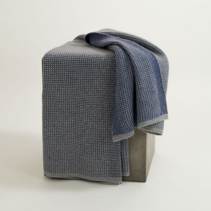 Organic Gray & Denim Waffle Knit Cashmere Throw