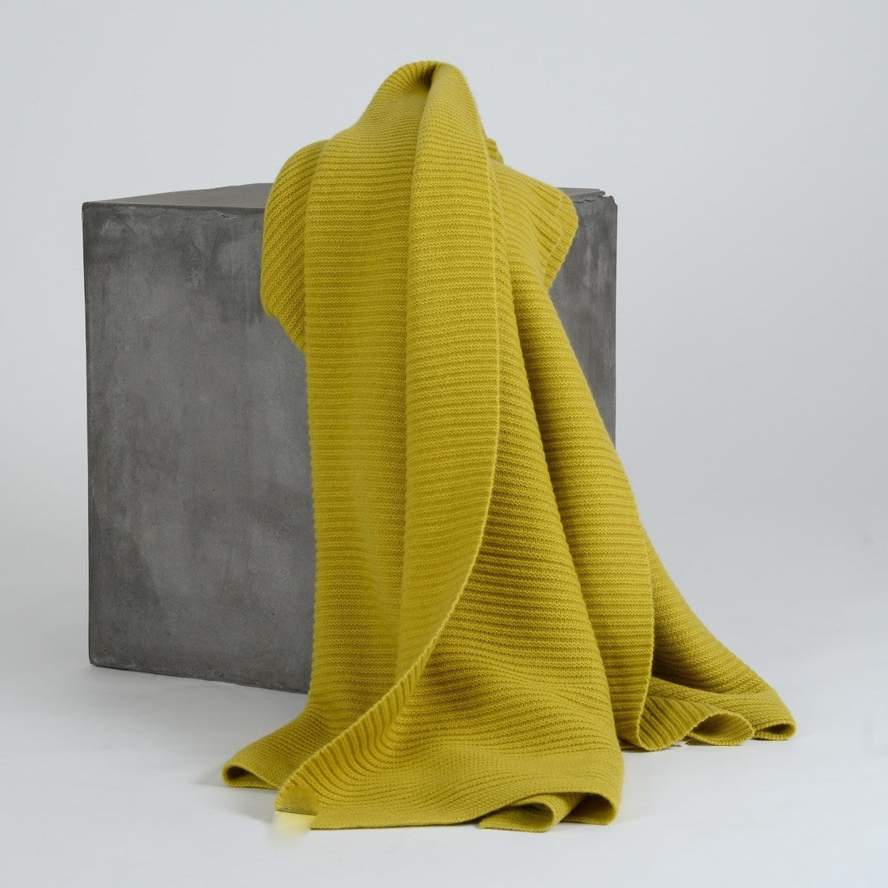 Solid Chartreuse Ribbed Knit Cashmere Throw