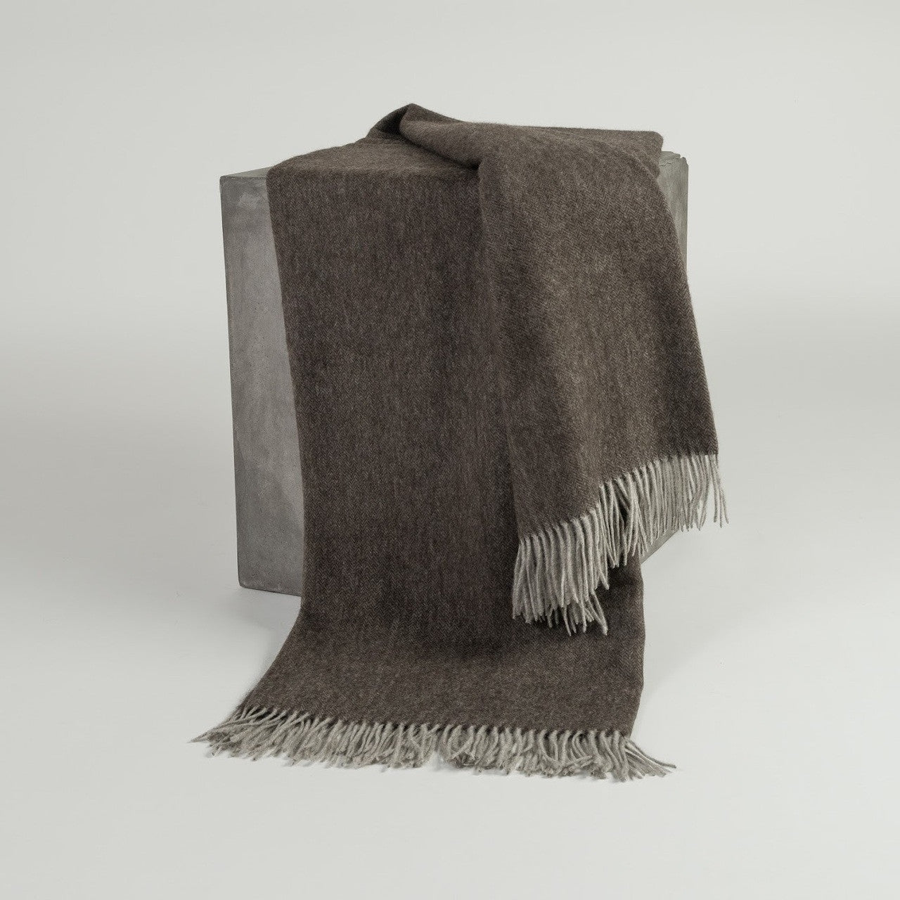Chocolate Herringbone Woven Yak Down Throw