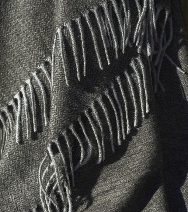 Chocolate Herringbone Woven Yak Down Throw
