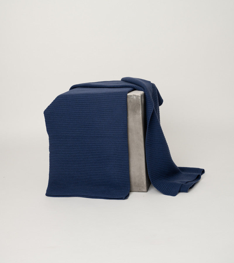 Cobalt Blue Ribbed Knit Cashmere Throw