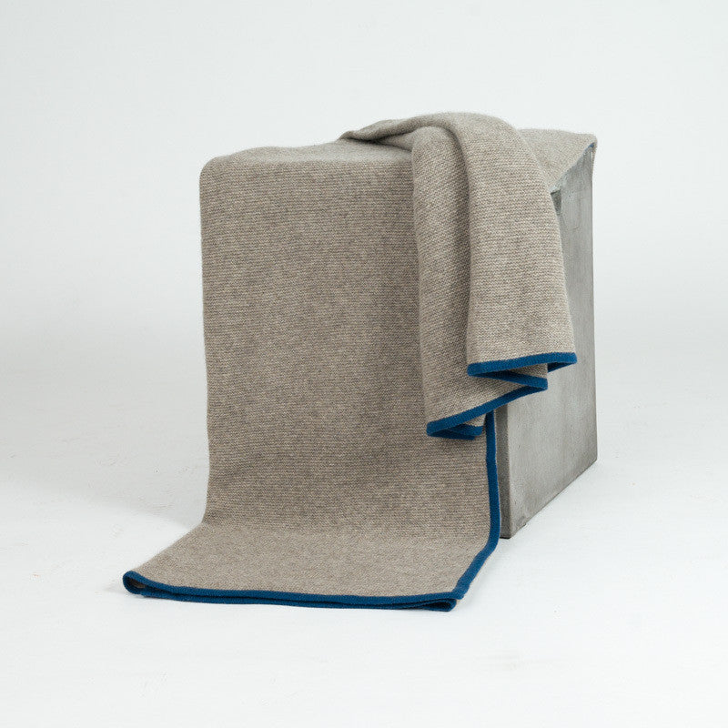 Platinum & Mineral Blue Purl Knit Yak Down Throw