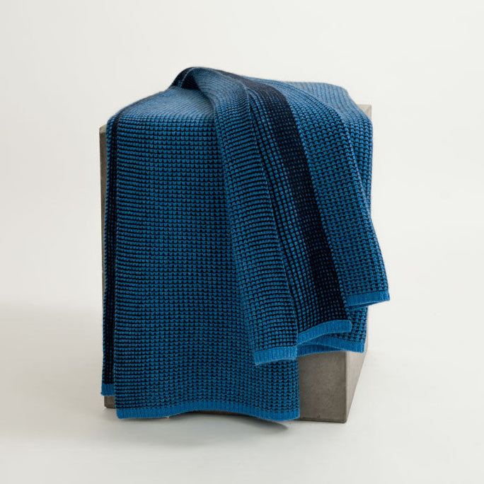 Azure & Midnight Blue Waffle Knit Cashmere Throw