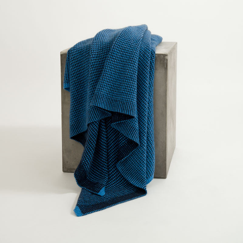 Azure & Midnight Blue Waffle Knit Cashmere Throw