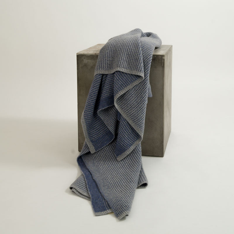 Organic Gray & Denim Waffle Knit Cashmere Throw