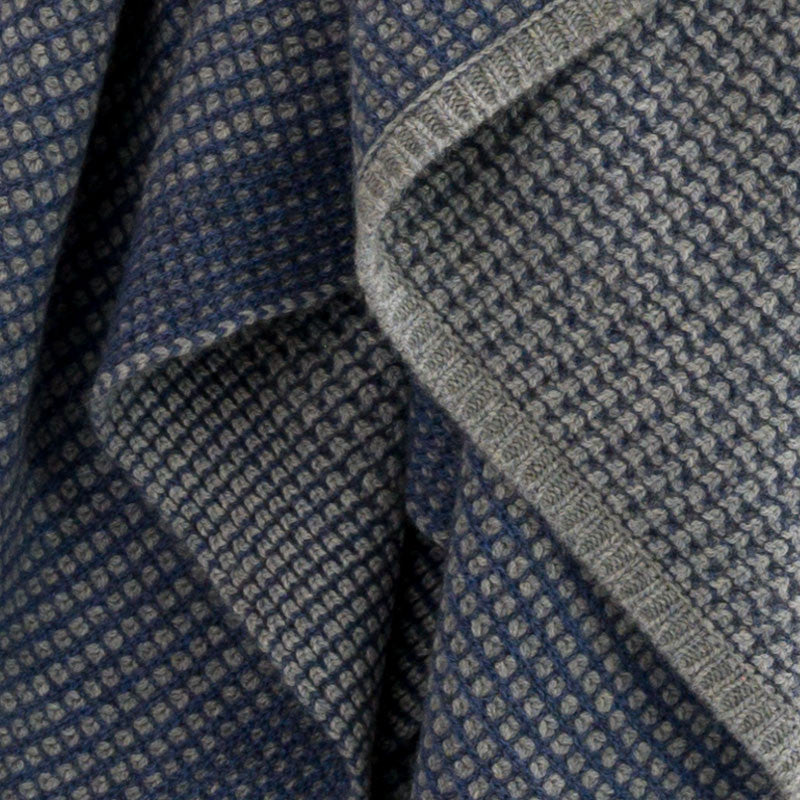 Organic Gray & Denim Waffle Knit Cashmere Throw