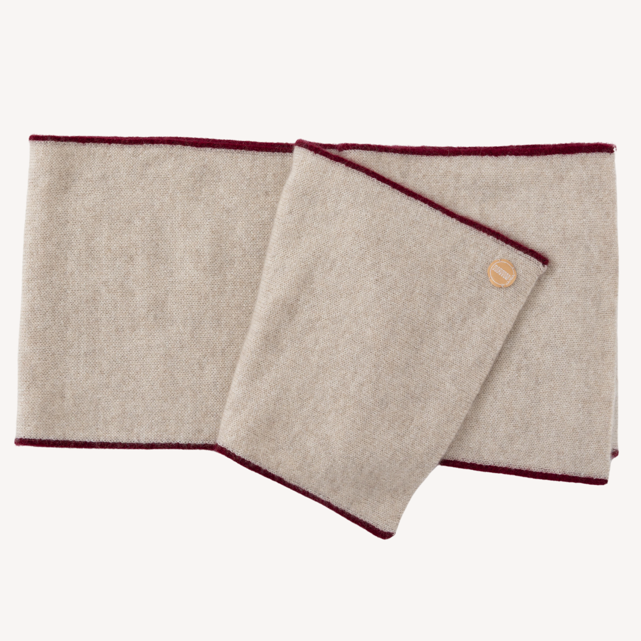 Latte Scarf with Burgundy Border.