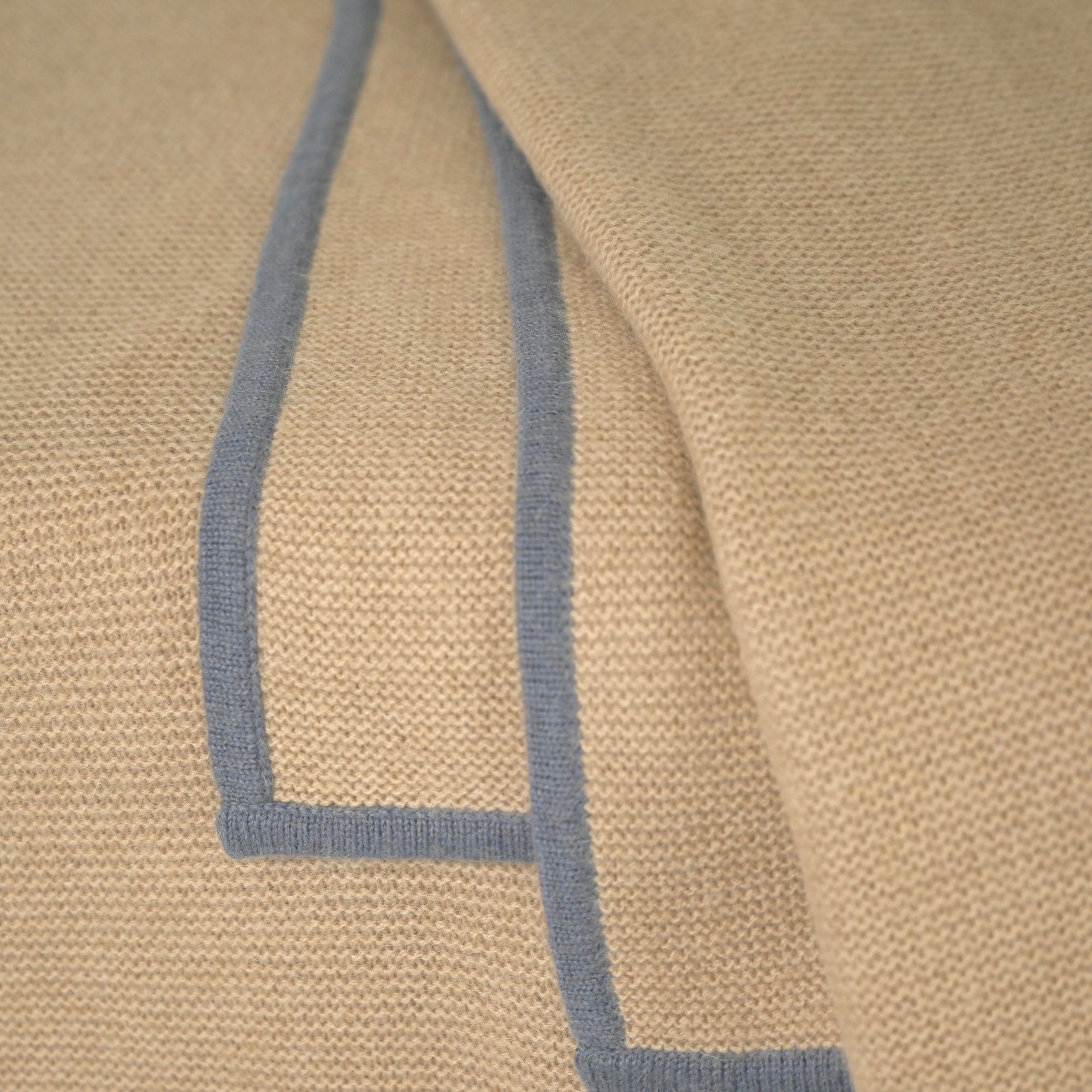All-camel Purl Knit in Dune with a Slate Blue Border