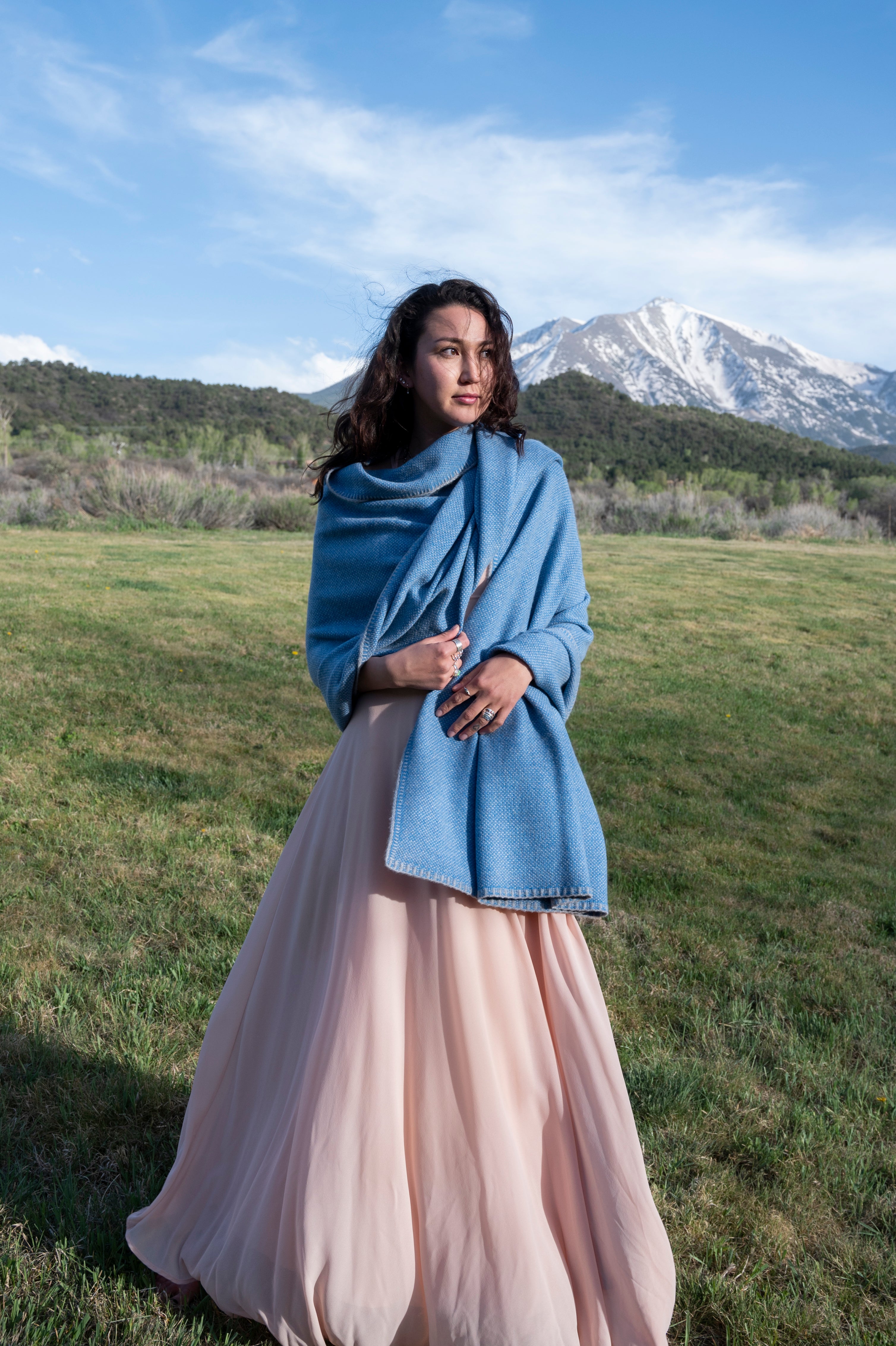 Azure & Organic Gray Bird's Eye Knit Cashmere Throw