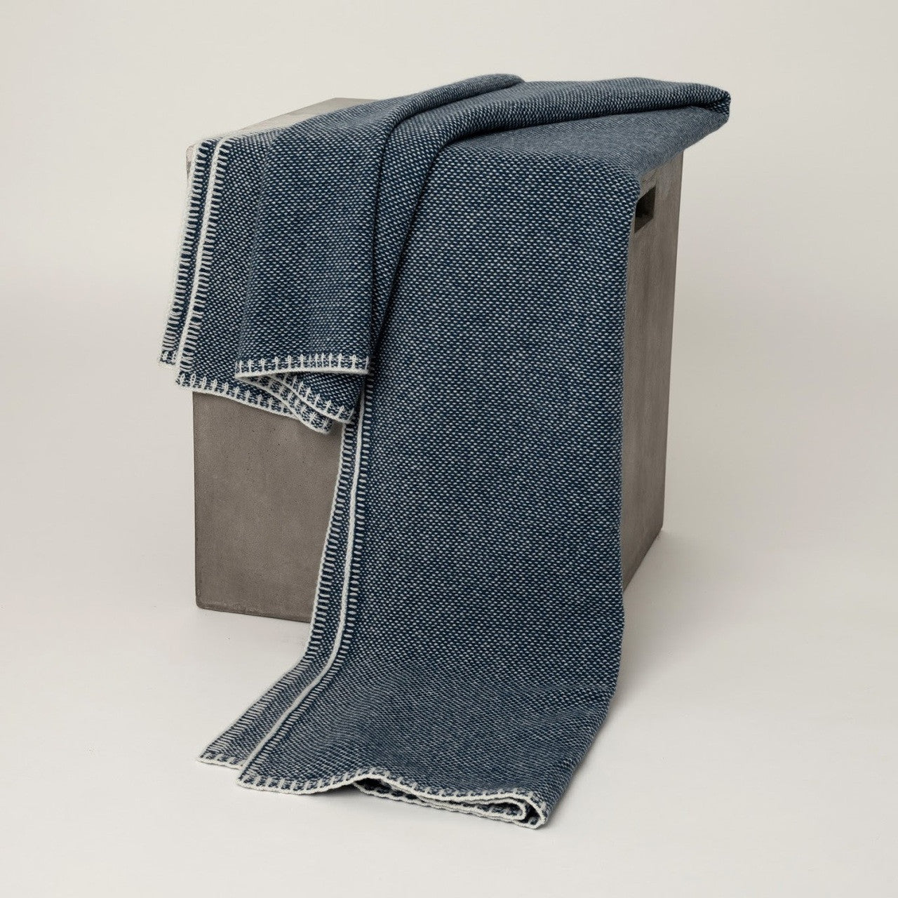 Dark Denim Bird's Eye Knit Cashmere Throw