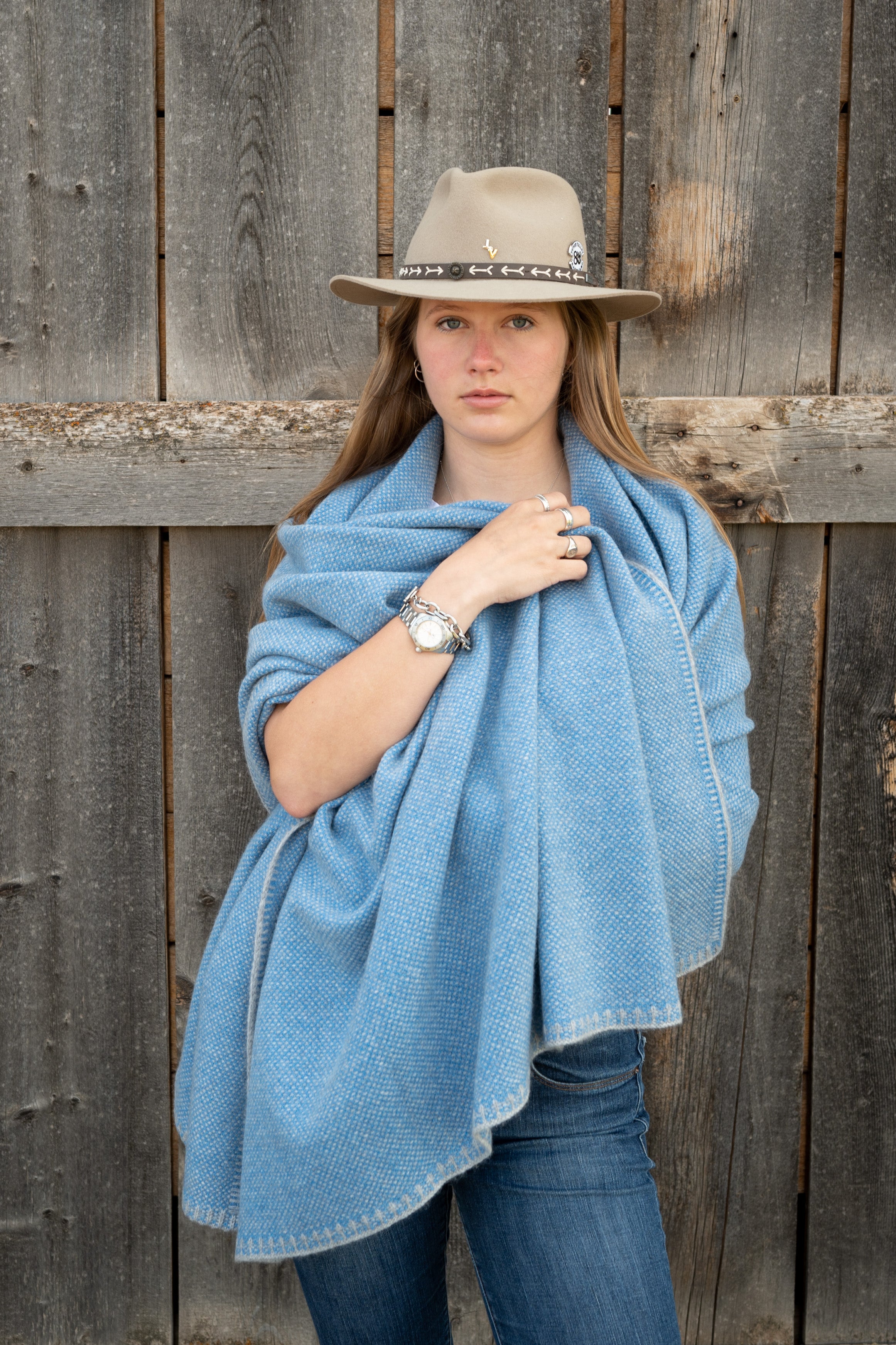 Azure & Organic Gray Bird's Eye Knit Cashmere Throw