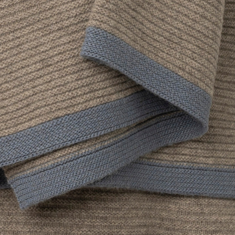 Platinum & Slate Blue Ribbed Knit Yak Down Throw