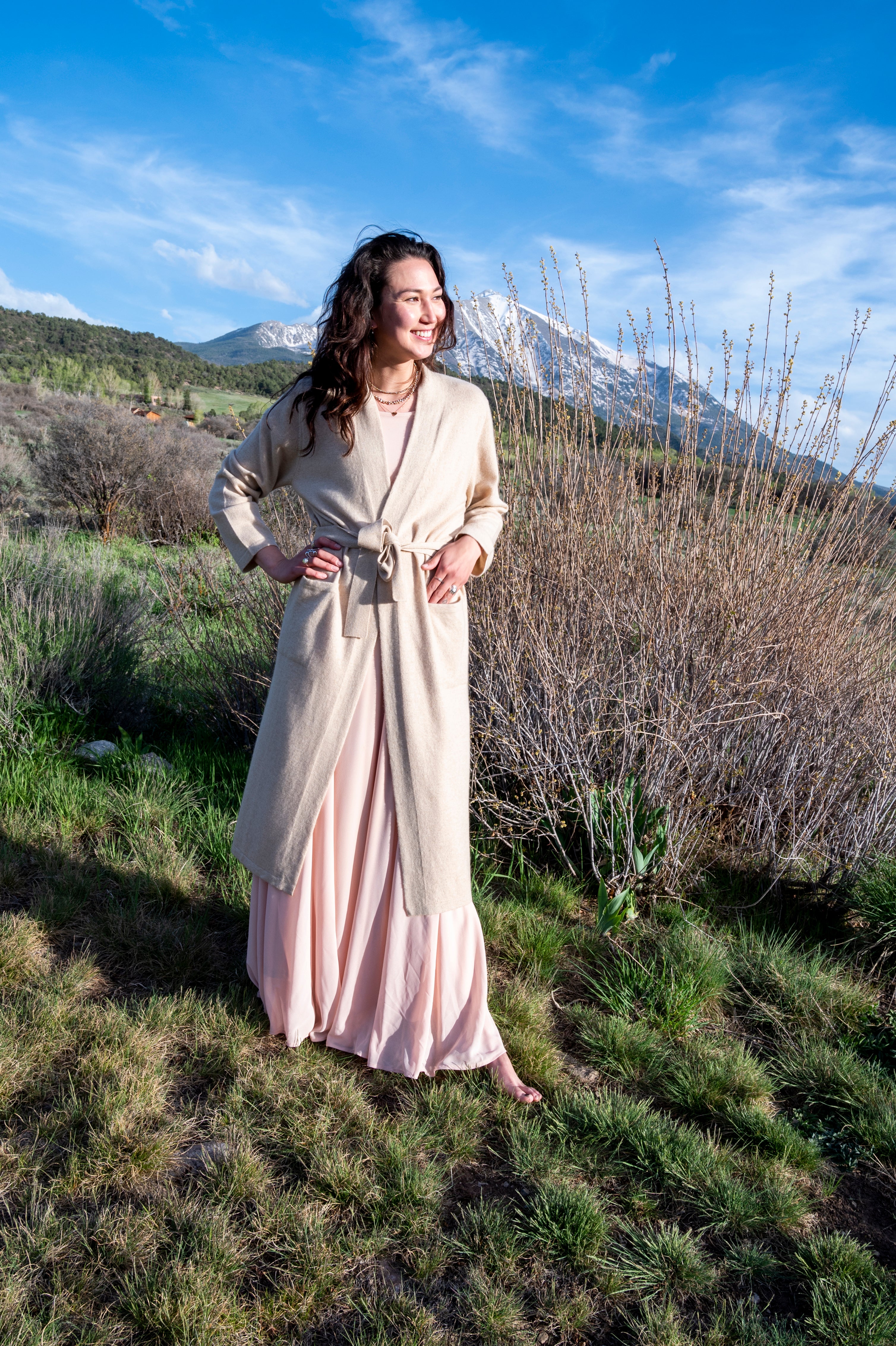 Angora Robe Luxurious cashmere robe in dove grey, sand beige and charcoal